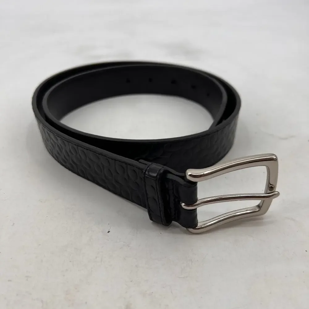 Coach Belt Mens 34 Black Textured Sig Logo Genuine Calfskin Solid Brass Buckle